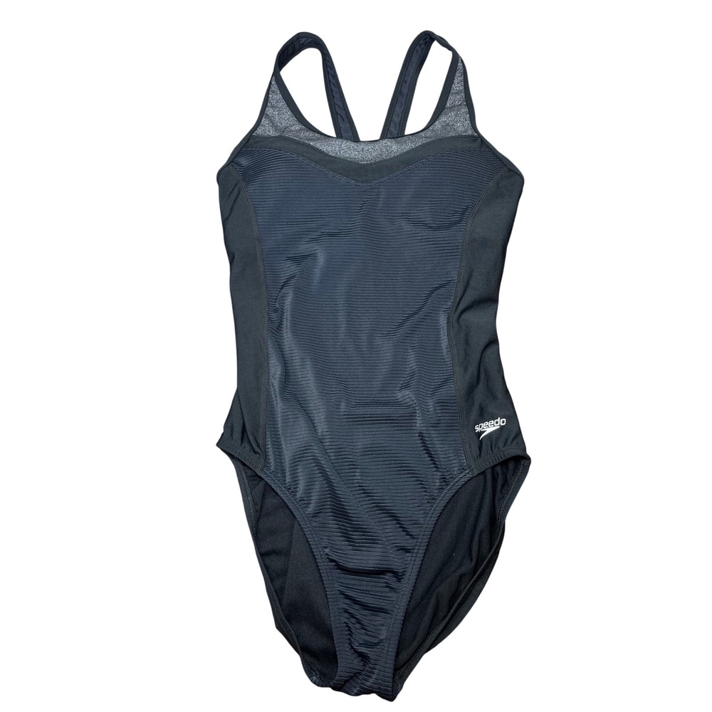 Speedo One Piece Swimsuit Women 10 Black Ribbed Endurance Lite Hydro Bra - Picture 1 of 8